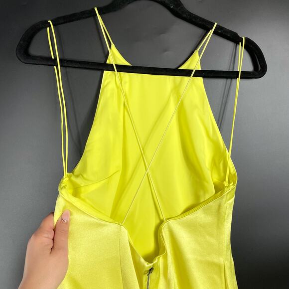 Alice & Olivia Ettley Halter Maxi Dress Yellow Lime Gown Front Slit Sz 8 - Picture 8 of 13